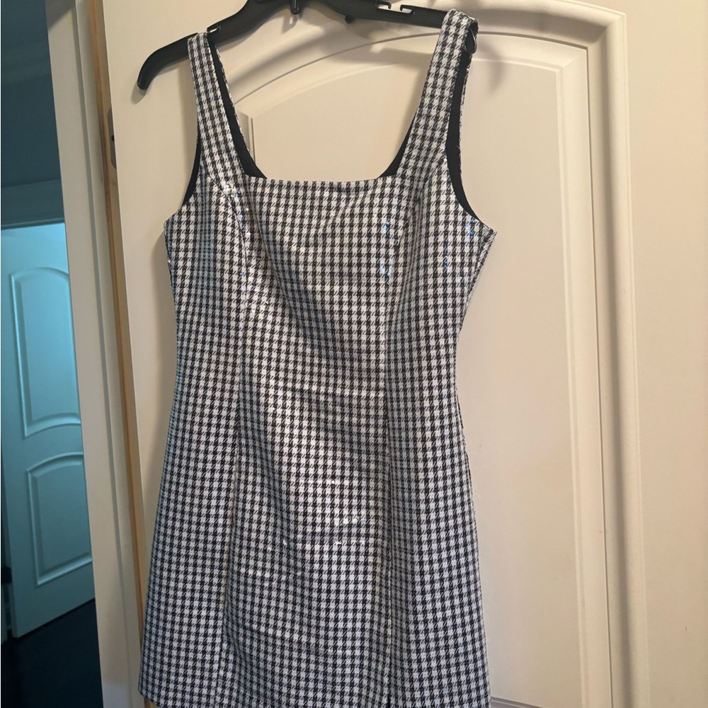 Wayf Black and White Checkered Mini Dress